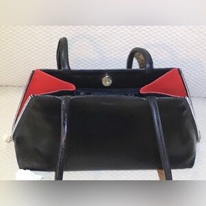 Furla Black and Red Italian Leather Women's Bag